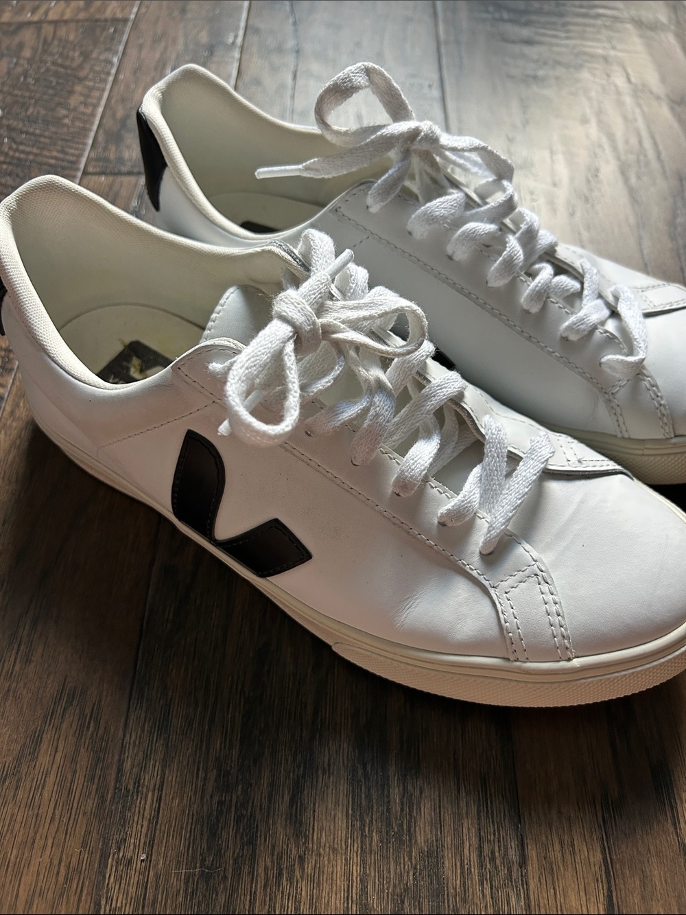 Veja White Leather Low-Top Sneakers with Black V Accent